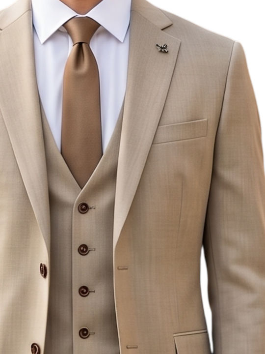 Herrenanzug mit Weste Beige