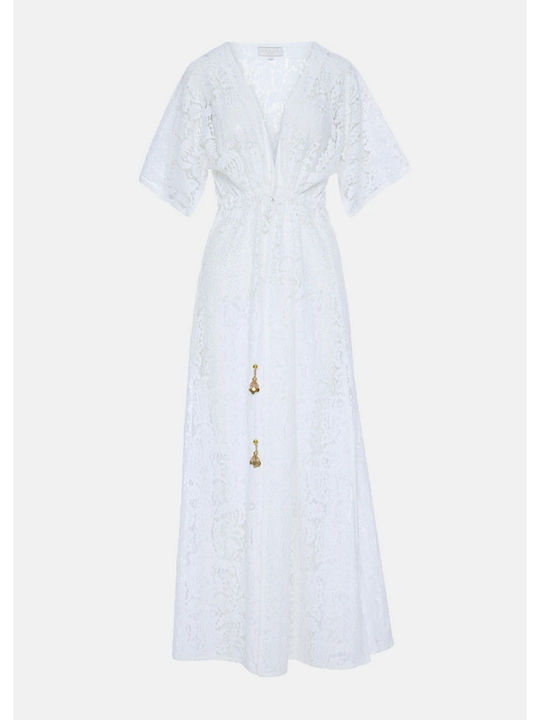 Lynne Damen Maxi Kaftan Strand Weiß