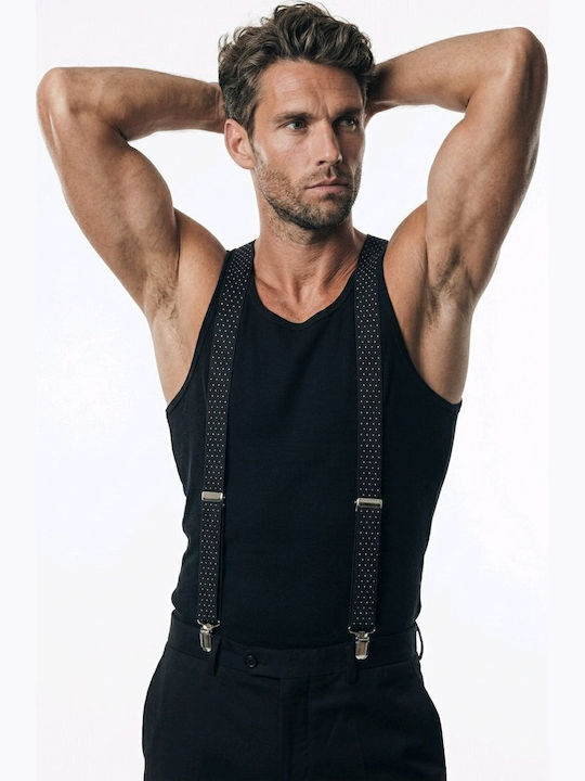 Mcan Men's Black Suspenders White Patterns
