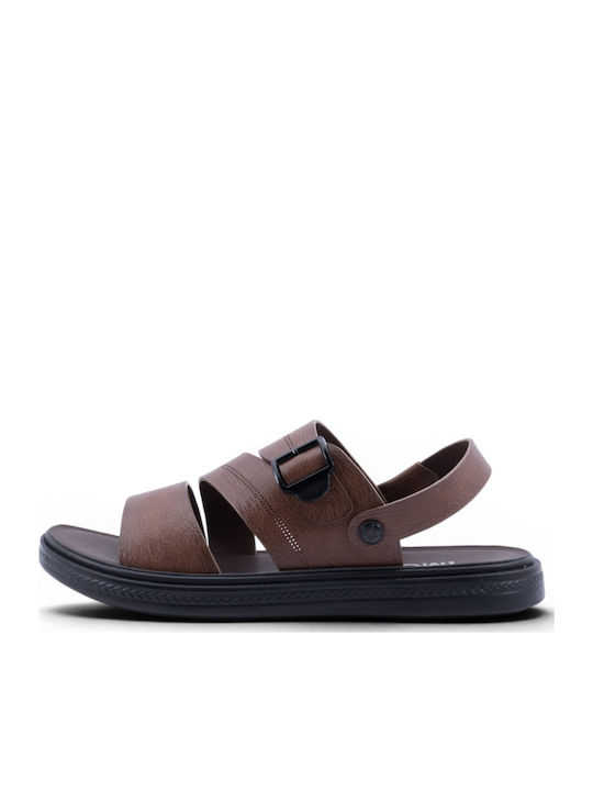 Leather Men's Sandals In Tabac Brown Colour
