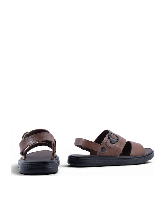 Leather Men's Sandals In Tabac Brown Colour
