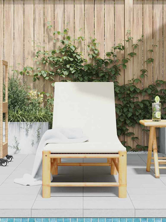 Bambus-Garten- und Pool-Liegestuhl mit Kissen Weiß 199x55x30cm