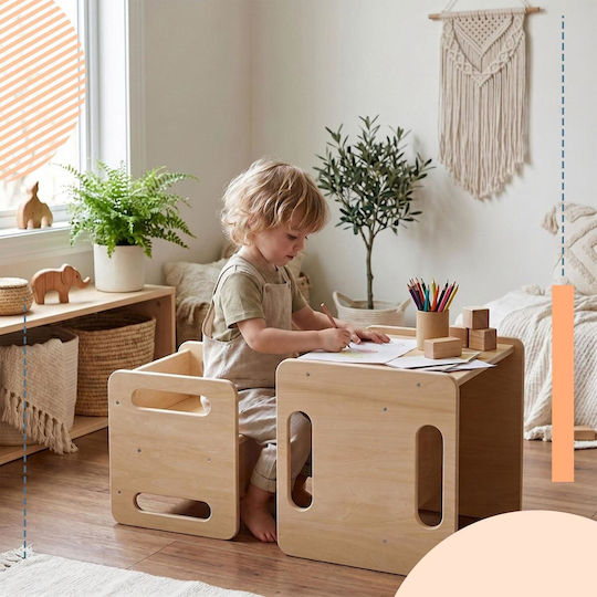 Kids Table Set with Chairs for Painting Made of Wood Beige Relaxdays