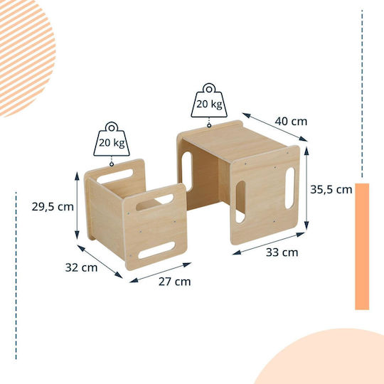 Kids Table Set with Chairs for Painting Made of Wood Beige Relaxdays