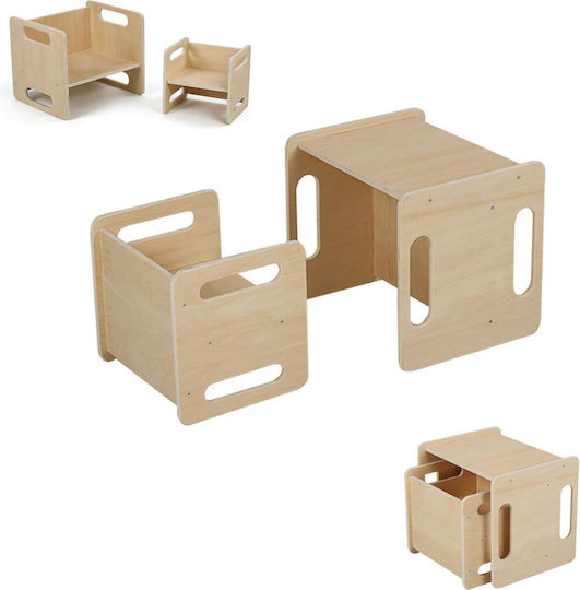 Kids Table Set with Chairs for Painting Made of Wood Beige Relaxdays