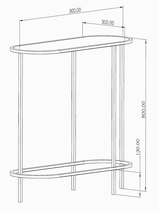 Metal Console Table with Glass Surface Scandinavian L80xW33xH80cm
