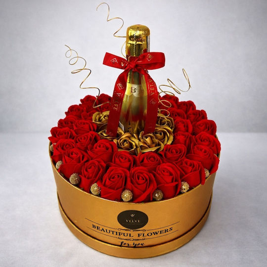 Eternal Love – Casetă Cadou Romantică 43 Trandafiri Săpun Bottega Gold Prosecco