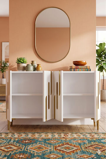SteweHome Holzsideboard mit Spiegel Brauntöne 120x32x75cm