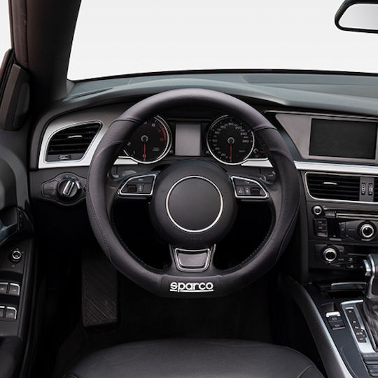 Sparco Car Steering Wheel Cover with 35cm Diameter Synthetic Black with Black Stitching