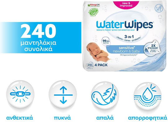 WaterWipes Υποαλλεργικά Μωρομάντηλα με 99.9% Νερό, χωρίς Άρωμα, Οινόπνευμα & Parabens 28τμχ