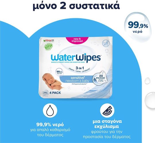 WaterWipes Υποαλλεργικά Μωρομάντηλα με 99.9% Νερό, χωρίς Άρωμα, Οινόπνευμα & Parabens 28τμχ
