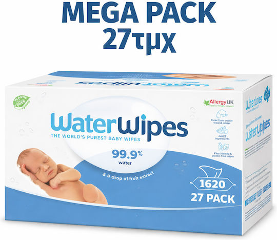 WaterWipes Hypoallergenic Baby Wipes 99.9% Water Alcohol-Free & Parabens Free 1620pcs