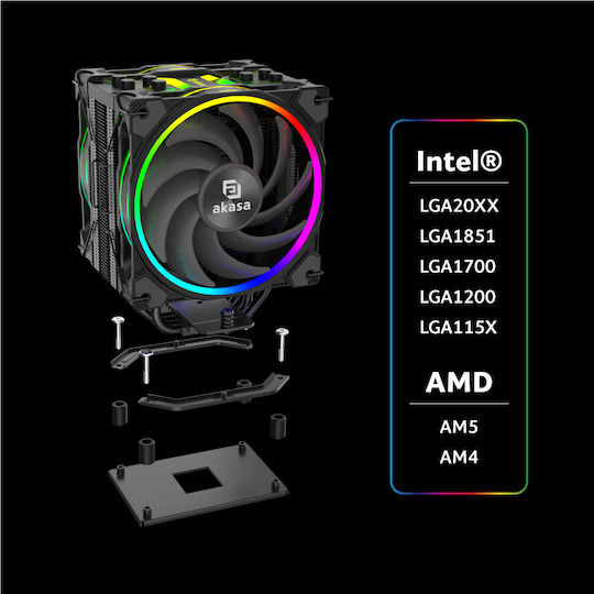 Akasa Soho Bundle CPU Cooler Dual Fan for Socket AM4/AM5/1200/115x/1700 with RGB Lighting