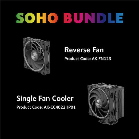Akasa Soho Bundle CPU Cooler Dual Fan for Socket AM4/AM5/1200/115x/1700 with RGB Lighting