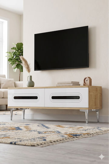 TV Stand Made of Wood & White Glass L120xD30xH41cm