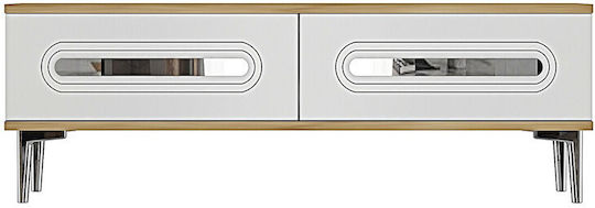 TV Stand Made of Wood & White Glass L120xD30xH41cm