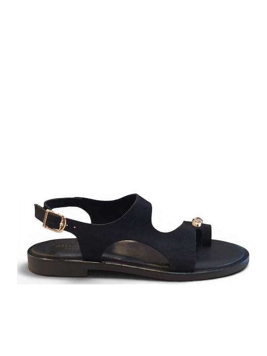 Myconian Flats Leather Women's Flat Sandals Black