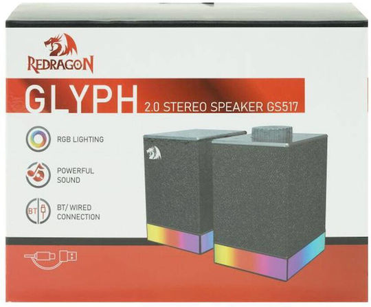 Redragon Ηχεία Υπολογιστή 2.0 με RGB Φωτισμό και Bluetooth Ισχύος 10W Μαύρα