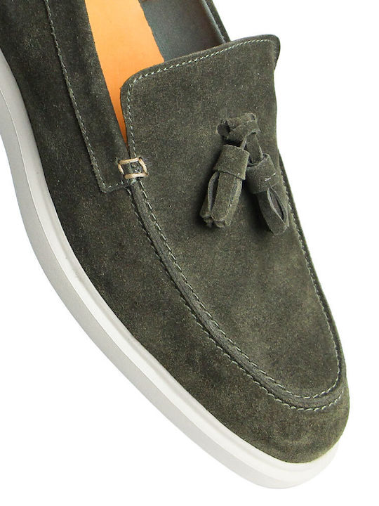 Leather Men's Moccasins In Green Colour