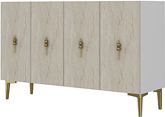 SteweHome Sideboard Aus Holz Εκρού 120x32x75cm