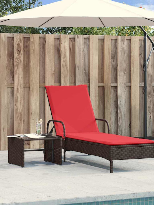 Rattan Deckchair with Pillow & Wheels Brown 161x61x87cm
