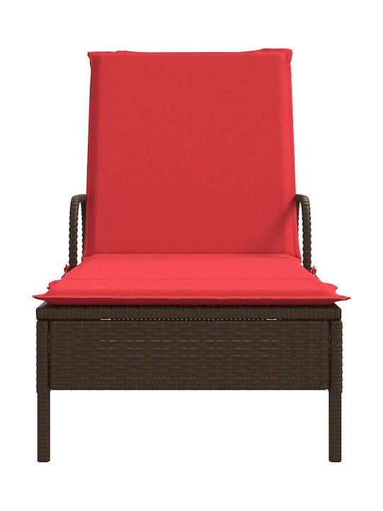 Rattan Deckchair with Pillow & Wheels Brown 161x61x87cm