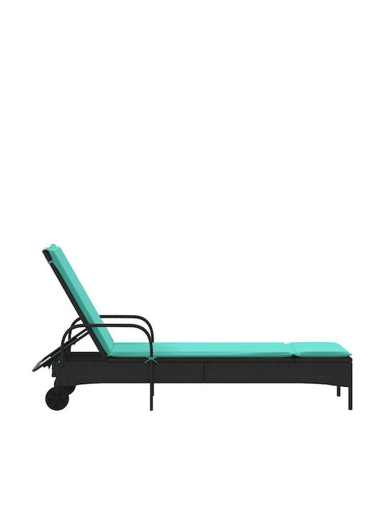 Rattan Deckchair with Pillow & Wheels Black 161x61x87cm