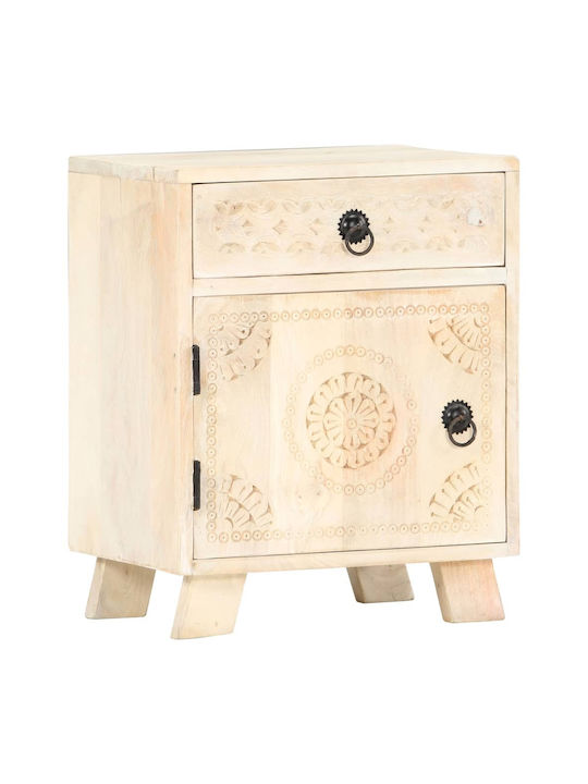 Bedside Table Made of Solid White Wood 40x30x50cm