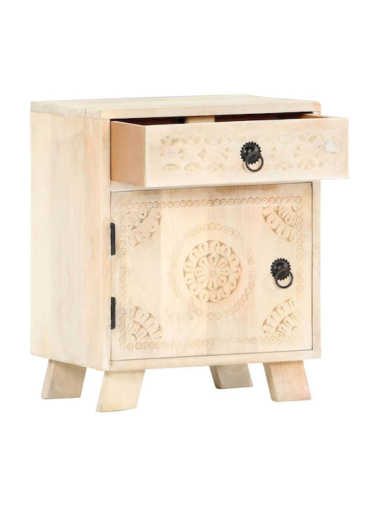 Bedside Table Made of Solid White Wood 40x30x50cm