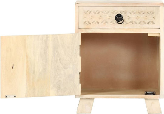 Нощно Шкафче От Масивно Дърво Бяло 40x30x50см