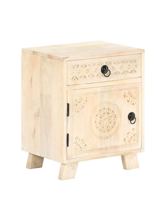 Bedside Table Made of Solid White Wood 40x30x50cm