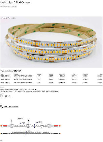 VK Lighting LED Strip 24V Natural White Light 2m Type SMD2835