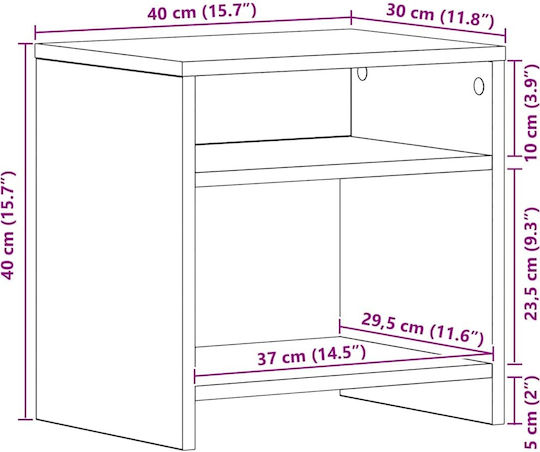 Wooden Bedside Tables With Black Metal Legs 2 Pieces 40x30x40cm