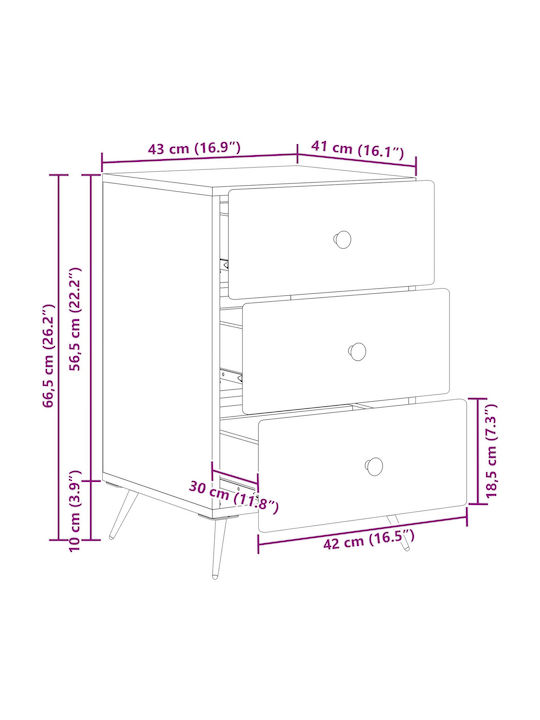 Κομοδίνο Ξύλινο Λευκό 43x41x66.5cm