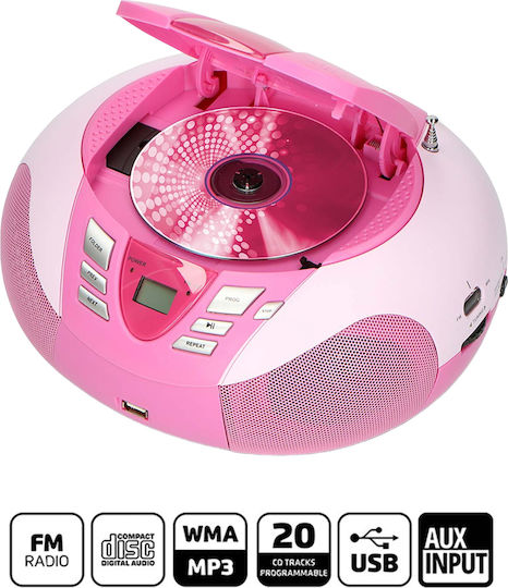 Lenco Φορητό Ηχοσύστημα με CD / MP3 / USB / Ραδιόφωνο Ροζ