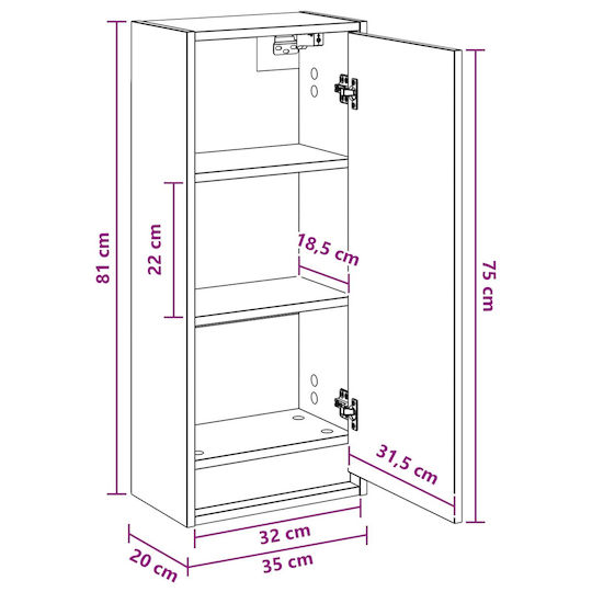 vidaXL Ντουλάπι Μπάνιου 35x20x81cm Γκρι
