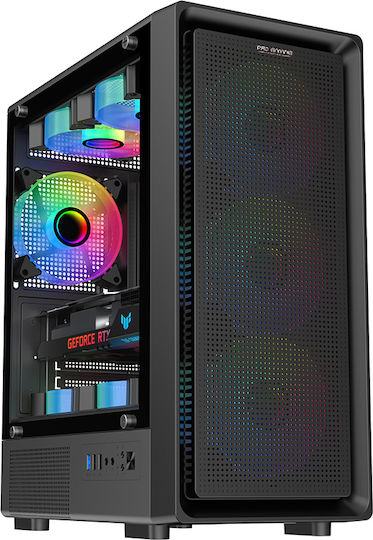 VISION Gaming Midi Tower Κουτί Υπολογιστή με Πλαϊνό Παράθυρο και RGB Φωτισμό Μαύρο