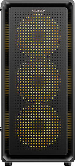 VISION Gaming Midi Tower Κουτί Υπολογιστή με Πλαϊνό Παράθυρο και RGB Φωτισμό Μαύρο
