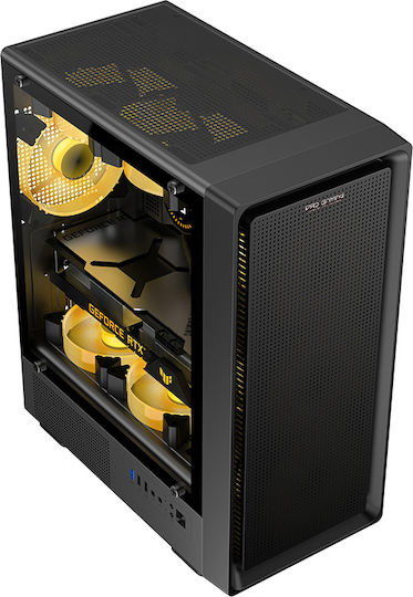 VISION Gaming Midi Tower Κουτί Υπολογιστή με Πλαϊνό Παράθυρο και RGB Φωτισμό Μαύρο