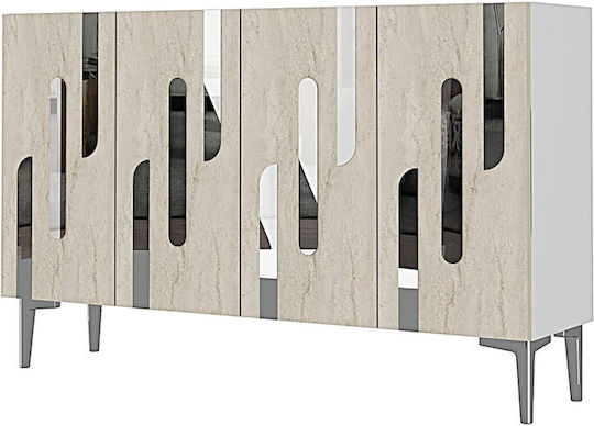 Μπουφές Ξύλινος με Καθρέπτη Λευκός 120x32x75cm