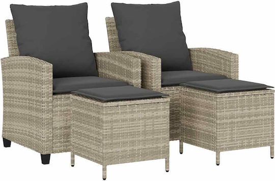 vidaXL Gartenstühle Rattan Gartensessel Grau mit Kissen 2Stücke 64x71.5x79cm