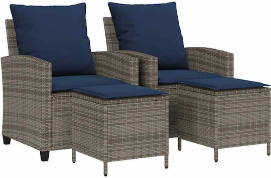 vidaXL Gartenstühle Rattan Gartensessel Grau mit Kissen 2Stücke 40x40x40cm