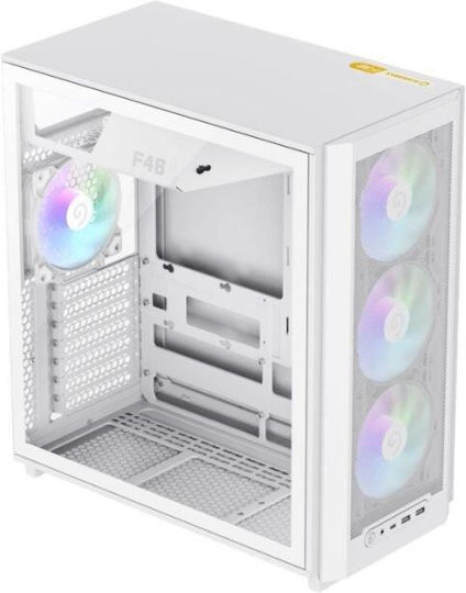 GameMax F46 Gaming Mikro-Turm Computergehäuse mit Seitenfenster und ARGB-Beleuchtung Weiß