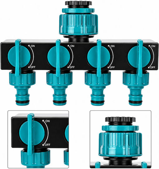 Distribuitor De Apă Cu 4 Ieșiri Zola Supape Individuale Pornit Oprit Conector 1” Adaptoare 3/4” 1/2” Pvc 18 X 12 X 8 Cm
