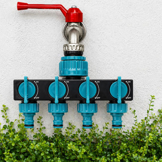 Distribuitor De Apă Cu 4 Ieșiri Zola Supape Individuale Pornit Oprit Conector 1” Adaptoare 3/4” 1/2” Pvc 18 X 12 X 8 Cm