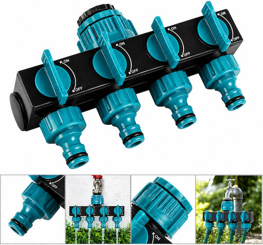 Distribuitor De Apă Cu 4 Ieșiri Zola Supape Individuale Pornit Oprit Conector 1” Adaptoare 3/4” 1/2” Pvc 18 X 12 X 8 Cm