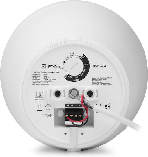 Power Dynamics Passive Hanging Pendant Speaker (Piece) White