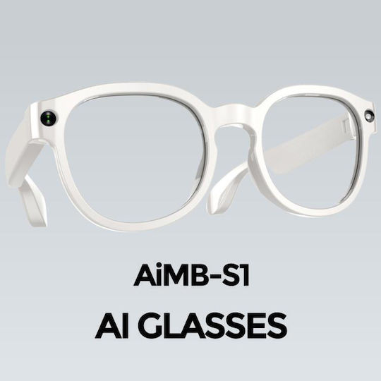 Smart Glasses Aimb-s1 Support Camera 2mp Video Recording 1080p Audio Recording Translation Artificial Intelligence White
