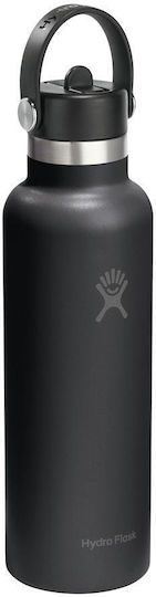 Hydro Flask Flex Бутилка Термос Неръждаема Стомана Без BPA 600ml Черен със Сламка