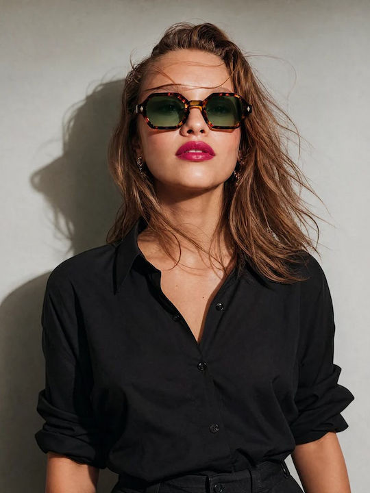 Red Raven Jackie Unisex Γυαλιά Ηλίου με Καφέ Ταρταρούγα Σκελετό και Πράσινο Φακό 0000183786